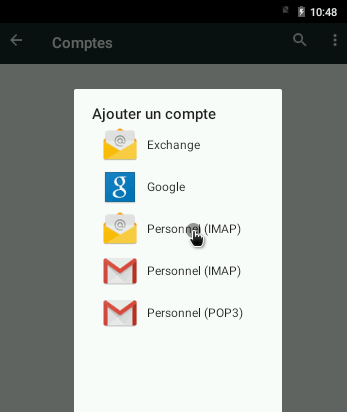 Android compte courriel IMAP