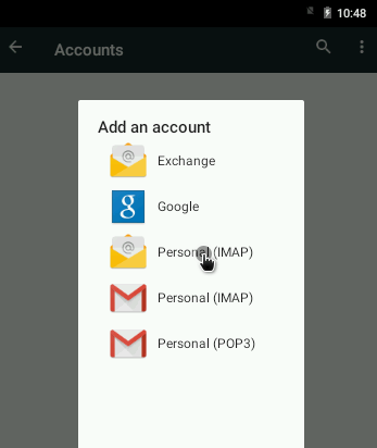 Android IMAP email account