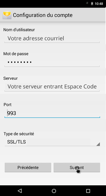 Android serveur courriel entrant