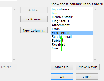 Outlook move a column