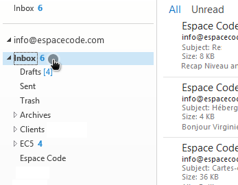 Outlook sélectionner le dossier de réception