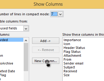 Outlook ajouter une colonne
